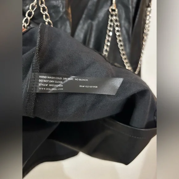 Widow Dolls Kill Black Faux Leather Mini Dress Size Small Gothic Grunge Punk - Picture 15 of 16